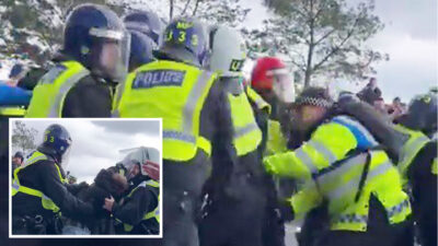 Setelah kerusuhan dengan penggemar di luar stadion Tottenham Hotspur setelah kemenangan 3-2 Arsenal atas rival yang ditakuti itu, polisi menangani para perusuh.
