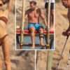 Diego Simeone, 54, mengenakan kawat gigi setinggi lutut saat ia berenang di laut bersama seorang wanita berbikini yang berusia 18 tahun lebih muda darinya.